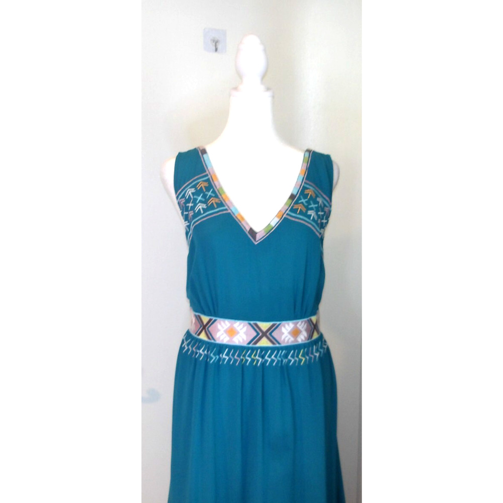 Sundance Teal Blue Embroidered Midi Dress - Picture 3 of 7